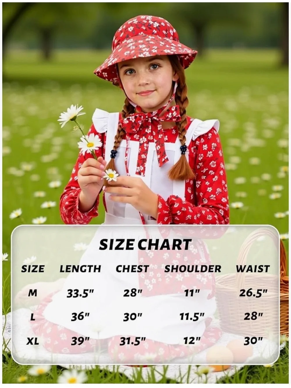 Red Prairie Dress with White Apron Kids Costume
